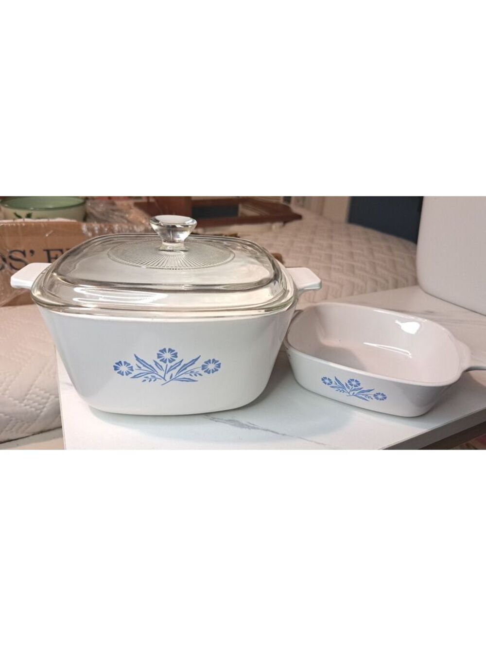 Vintage CorningWare "Blue Cornflower" 1-3/4 Qt Casserole Dish w/ Glass Lid +Mini